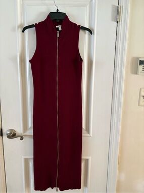 Bar III Sleeveless Zip-Front Wine Midi Dress size S